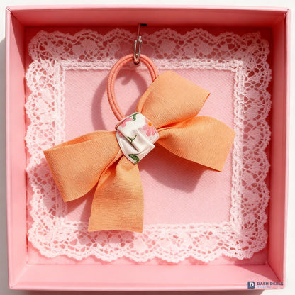 Bow Hair Ties Set - Cute Orange Bow Scrunchies for Women & Girls, Soft No-Damage Hair Bands for Daily Wear, Sleep & Workout