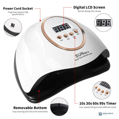 UV LED Nail Lamp 45 Beads Professional Nail Dryer - 48W Gel Polish Curing Light with 4 Timer Settings, Auto Sensor, LCD Display - Quick Cure for Gel Nails at Home