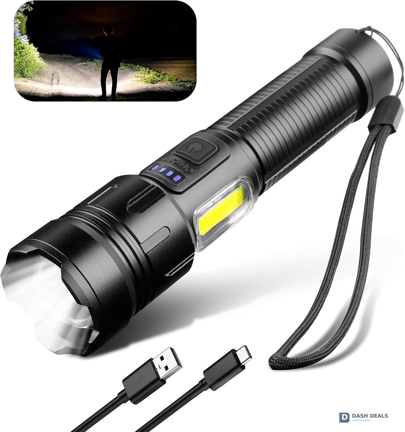 LED Rechargeable Tactical Flashlight 10,000 Lumen Rated - USB Tactical Torch with 4 Modes, Zoomable Beam, IPX4 Waterproof for Camping & Emergency