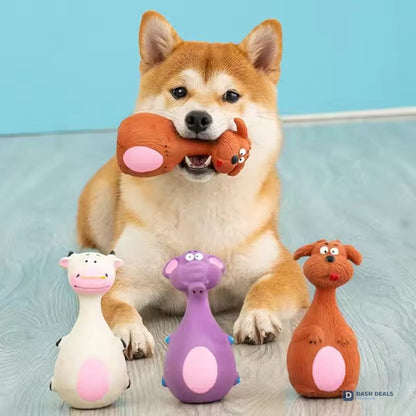 Latex Squeaky Dog Toys 4-Pack — Interactive Dental Chew for Puppies & Aggressive Chewers