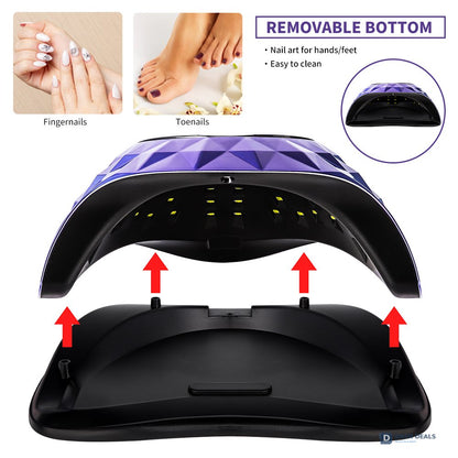 Large UV LED Nail Lamp with Removable Base - Wide-Space Auto Nail Dryer for All Gel Polish, 4 Timers, Fast-Curing Salon Equipment for Mani & Pedi