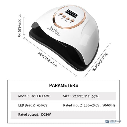 UV LED Nail Lamp 45 Beads Professional Nail Dryer - 48W Gel Polish Curing Light with 4 Timer Settings, Auto Sensor, LCD Display - Quick Cure for Gel Nails at Home