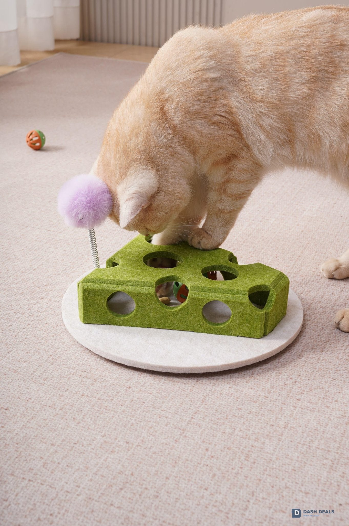Cat Puzzle Toy with Spring Wand & Treat Box — Indoor Enrichment, Suction Base