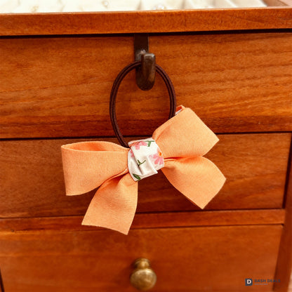 Bow Hair Ties Set - Cute Orange Bow Scrunchies for Women & Girls, Soft No-Damage Hair Bands for Daily Wear, Sleep & Workout