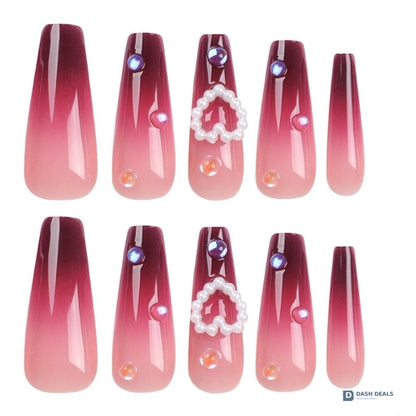 Red Heart Press-On Nails 24 PCS — Cute Romantic Nail Art Set, Short Length, At-Home Manicure