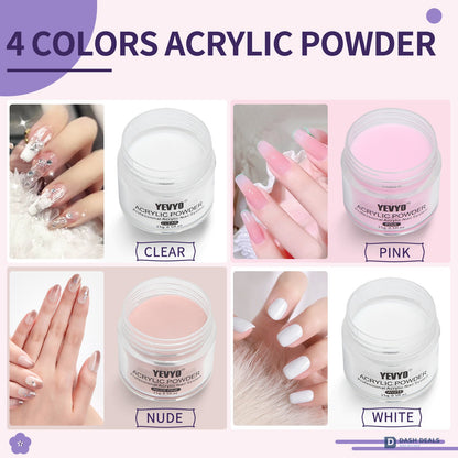 Acrylic Nail Kit with Powder, Liquid Monomer & Forms - Complete Acrylic Powder Set with Clear, Nude, Pink, White Powders, Brush, Forms - Beginner & Home DIY