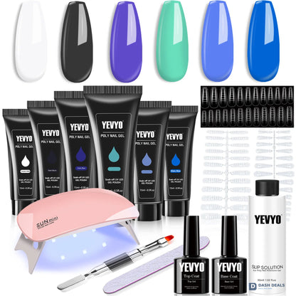Polygel Nail Kit with UV Nail Lamp - 6-in-1 Polygel Set with Slip Solution, Top & Base Coat, Builder Nails Art Tools for Beginners, Complete Polygel Starter Kit