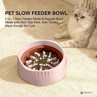 2-in-1 Cat Slow Feeder Bowl — Switchable Fast & Slow Feed, Large Plastic for Wet & Dry Food