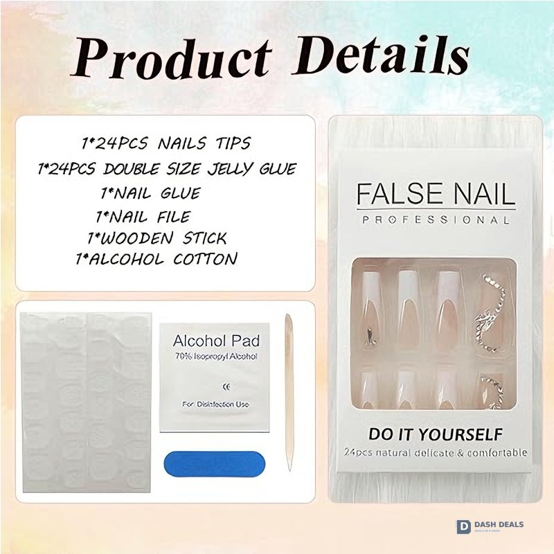 White Flower Diamond Butterfly Press-On Nails 24 PCS — Bridal Wedding Nail Art Set