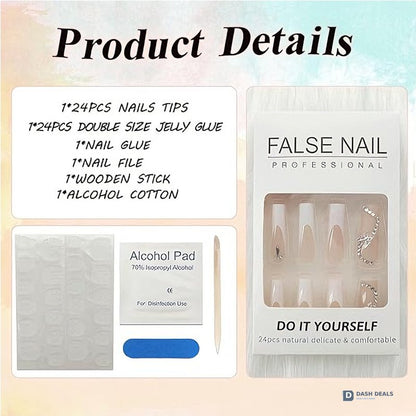 White Flower Diamond Butterfly Press-On Nails 24 PCS — Bridal Wedding Nail Art Set