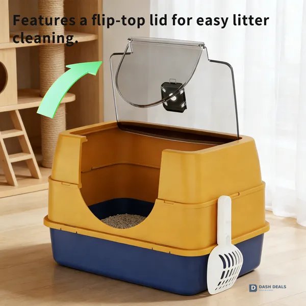 Enclosed Cat Litter Box Orange — Odor-Locking, Spacious for Large Cats, Modern Design
