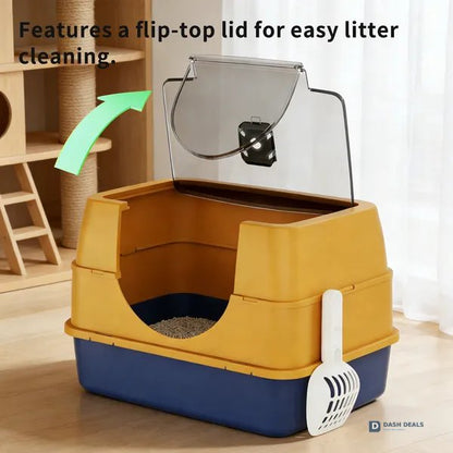 Enclosed Cat Litter Box Orange — Odor-Locking, Spacious for Large Cats, Modern Design
