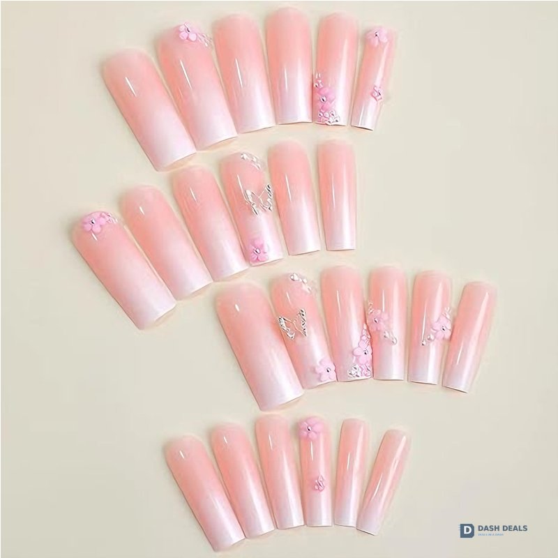 Flower Diamond Butterfly Press-On Nails 24 PCS — Sparkle Floral Nail Art Set