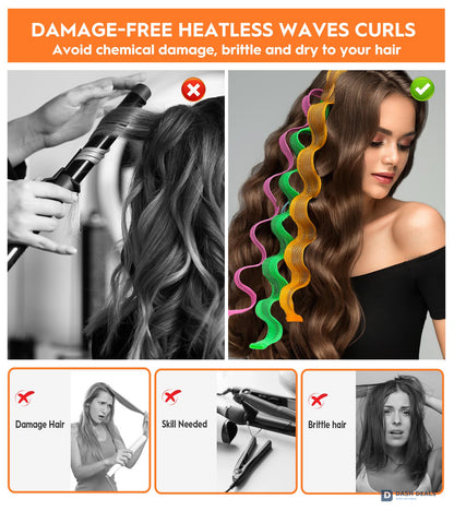 Heatless Hair Curlers Set - 30 PCS Sleep-In Wave Curl Styling Rollers in 6 Colors, Damage-Free Hair Curling Kit for Women & Girls
