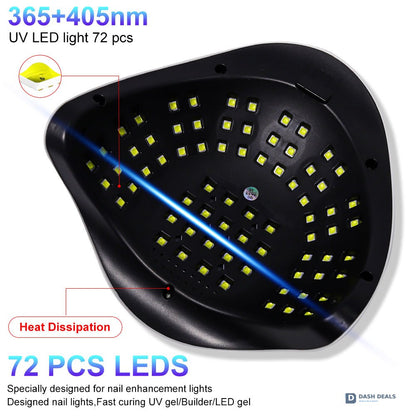 UV LED Nail Lamp 72-81 Beads - Pro High-Output Gel Polish Curing Light, 4 Timer Settings, Auto Sensor, Salon-Grade Wide-Coverage Nail Dryer
