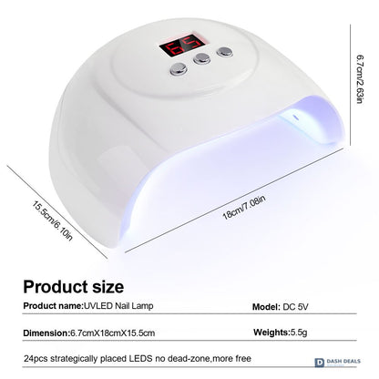 UV LED Nail Lamp White - Professional Nail Dryer for Gel Polish, 3 Timer Settings, Compact Salon-Style Cure Light for Home Manicures, Travel-Ready