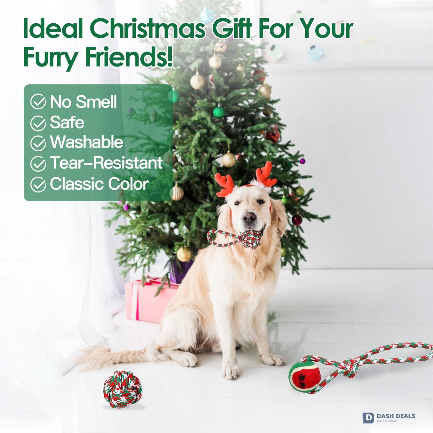 Christmas Dog Rope Chew Toy Set — 5 Pieces for Puppies, Small & Aggressive Chewer Dogs