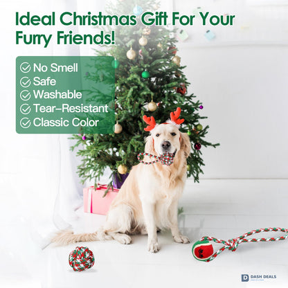 Christmas Dog Rope Chew Toy Set — 5 Pieces for Puppies, Small & Aggressive Chewer Dogs