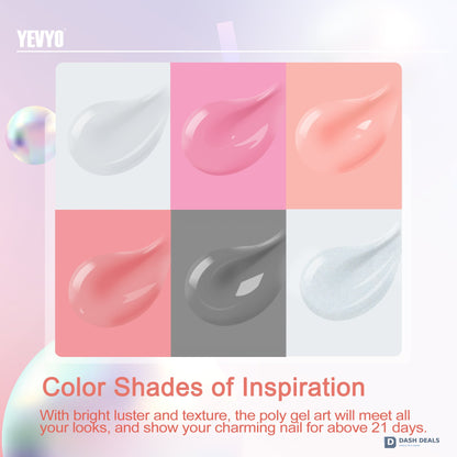 6 PCS Polygel Nail Kit with UV Lamp - Builder Gel Set with Nail Brush, Forms, Top & Base Coat - Complete Polygel Starter Tools