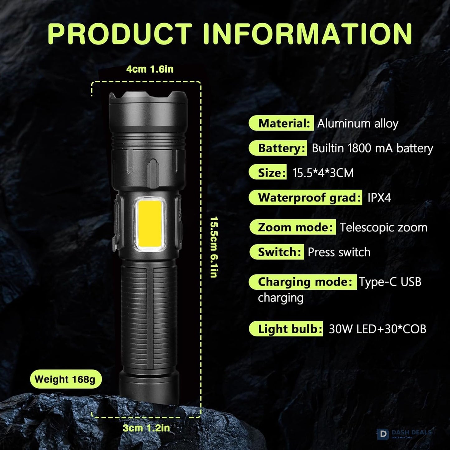 LED Rechargeable Tactical Flashlight 10,000 Lumen Rated - USB Tactical Torch with 4 Modes, Zoomable Beam, IPX4 Waterproof for Camping & Emergency