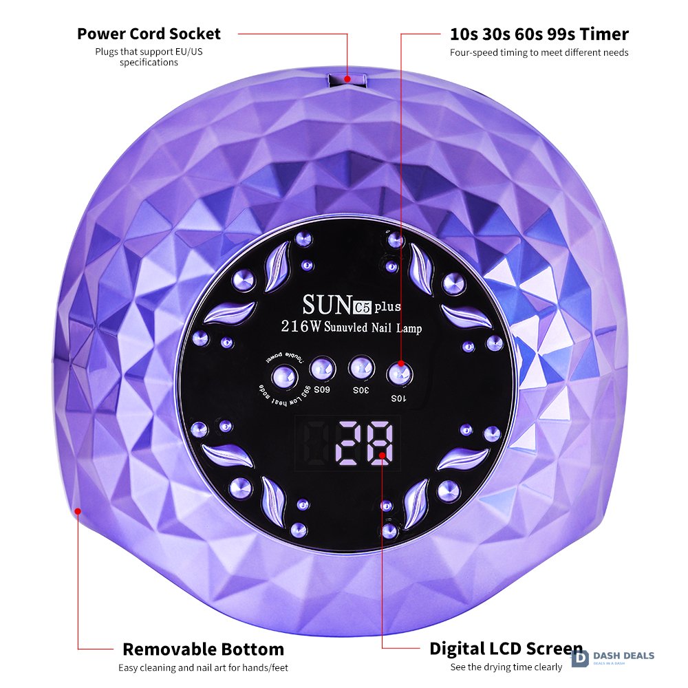 Large UV LED Nail Lamp with Removable Base - Wide-Space Auto Nail Dryer for All Gel Polish, 4 Timers, Fast-Curing Salon Equipment for Mani & Pedi