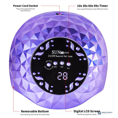 Large UV LED Nail Lamp with Removable Base - Wide-Space Auto Nail Dryer for All Gel Polish, 4 Timers, Fast-Curing Salon Equipment for Mani & Pedi