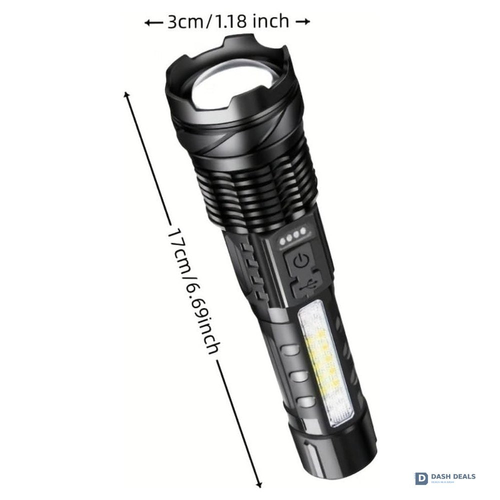 LED Rechargeable Flood Flashlight - Adjustable Focus Handheld Torch, Water-Resistant for Outdoor Camping, Fishing, Hunting, Climbing & Emergency