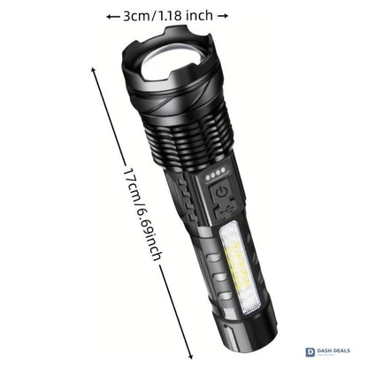 LED Rechargeable Flood Flashlight - Adjustable Focus Handheld Torch, Water-Resistant for Outdoor Camping, Fishing, Hunting, Climbing & Emergency