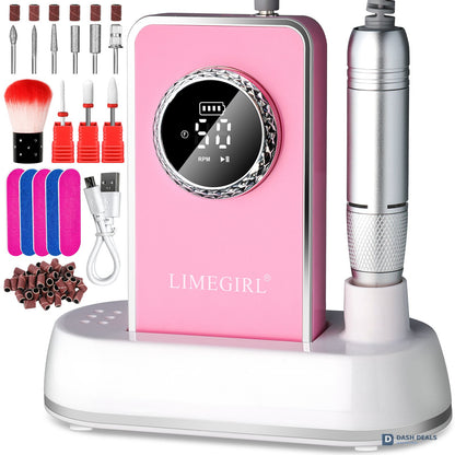 50,000 RPM Professional Electric Nail Drill - Cordless Rechargeable E-File Machine with 6 Bits for Acrylic, Gel Nails, Manicure & Pedicure - Pro Salon Grade