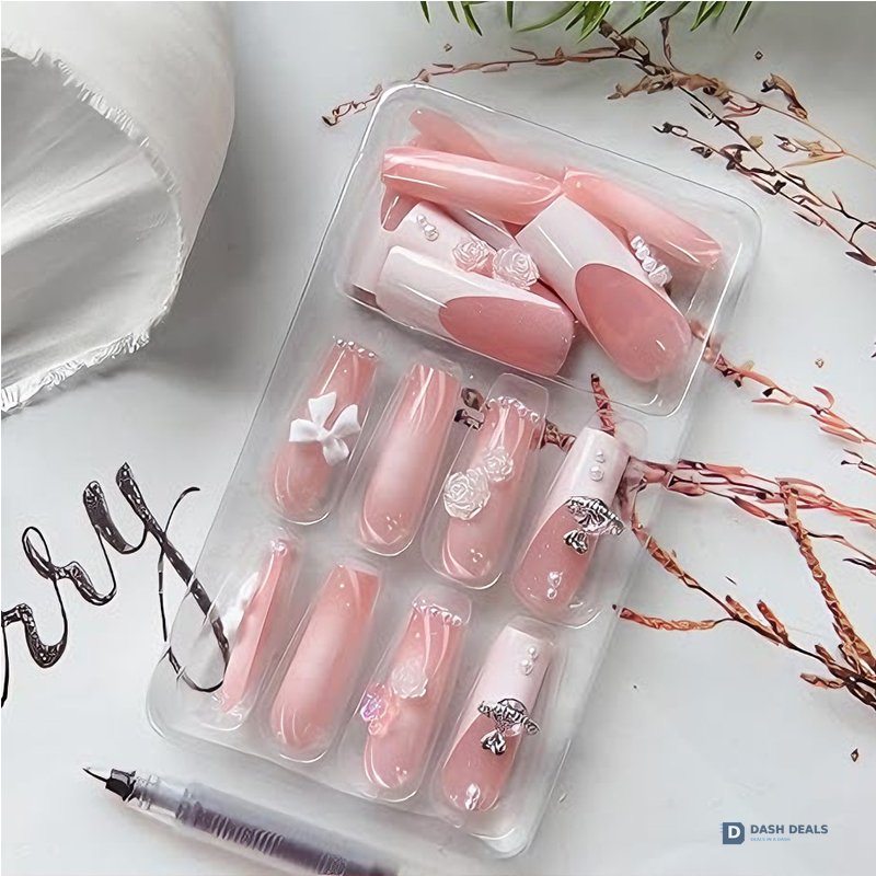 Planet Pearl Flower Press On Nails - 24 PCS Short Almond Pearl Floral Gel Press On Nails Set, Cute Wedding Bridal Fake Nails for Women