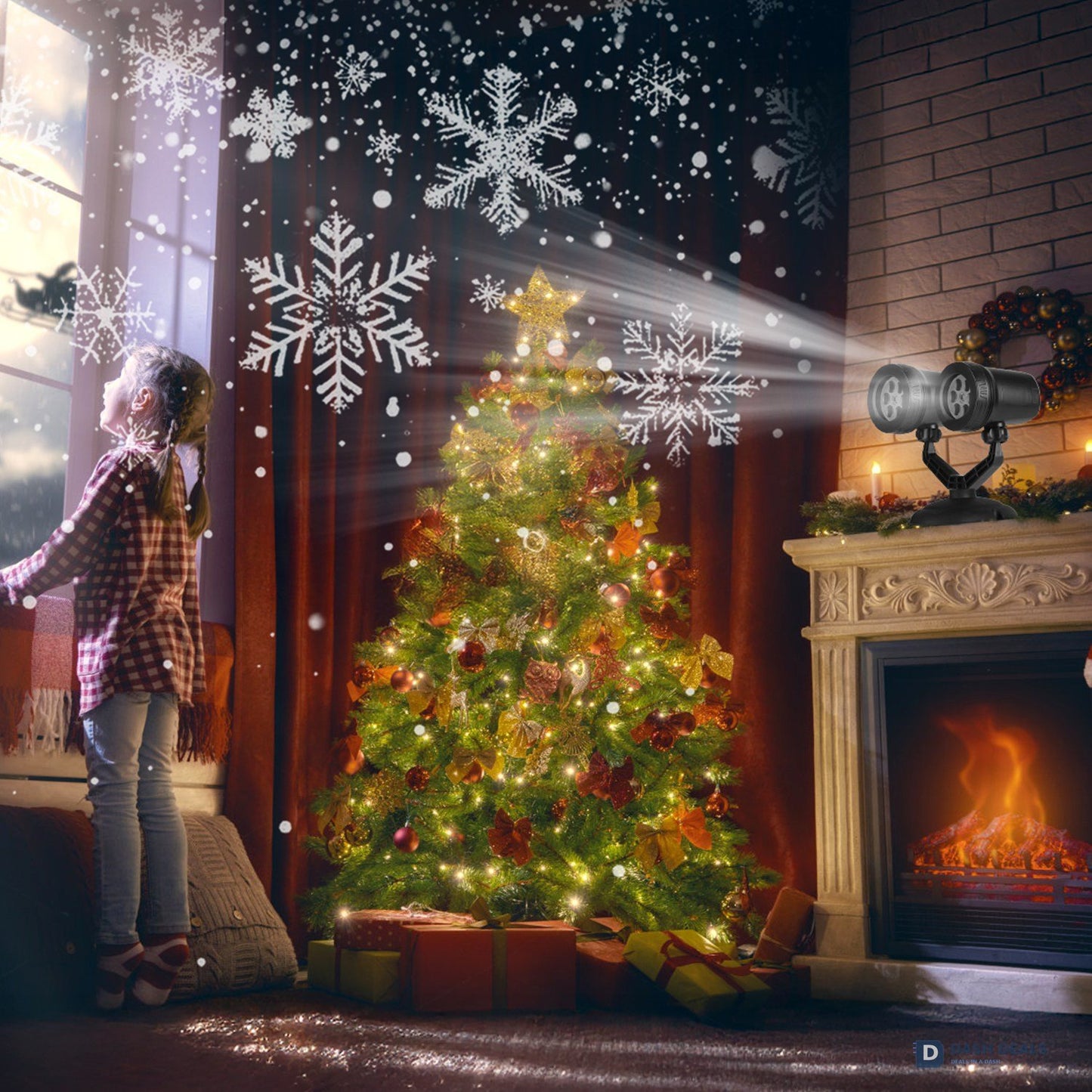 Christmas Snowflake Projector Light - Dual-Head LED Stake Light, IP44 Waterproof Holiday Decoration for Indoor & Outdoor Garden, Patio, Walls