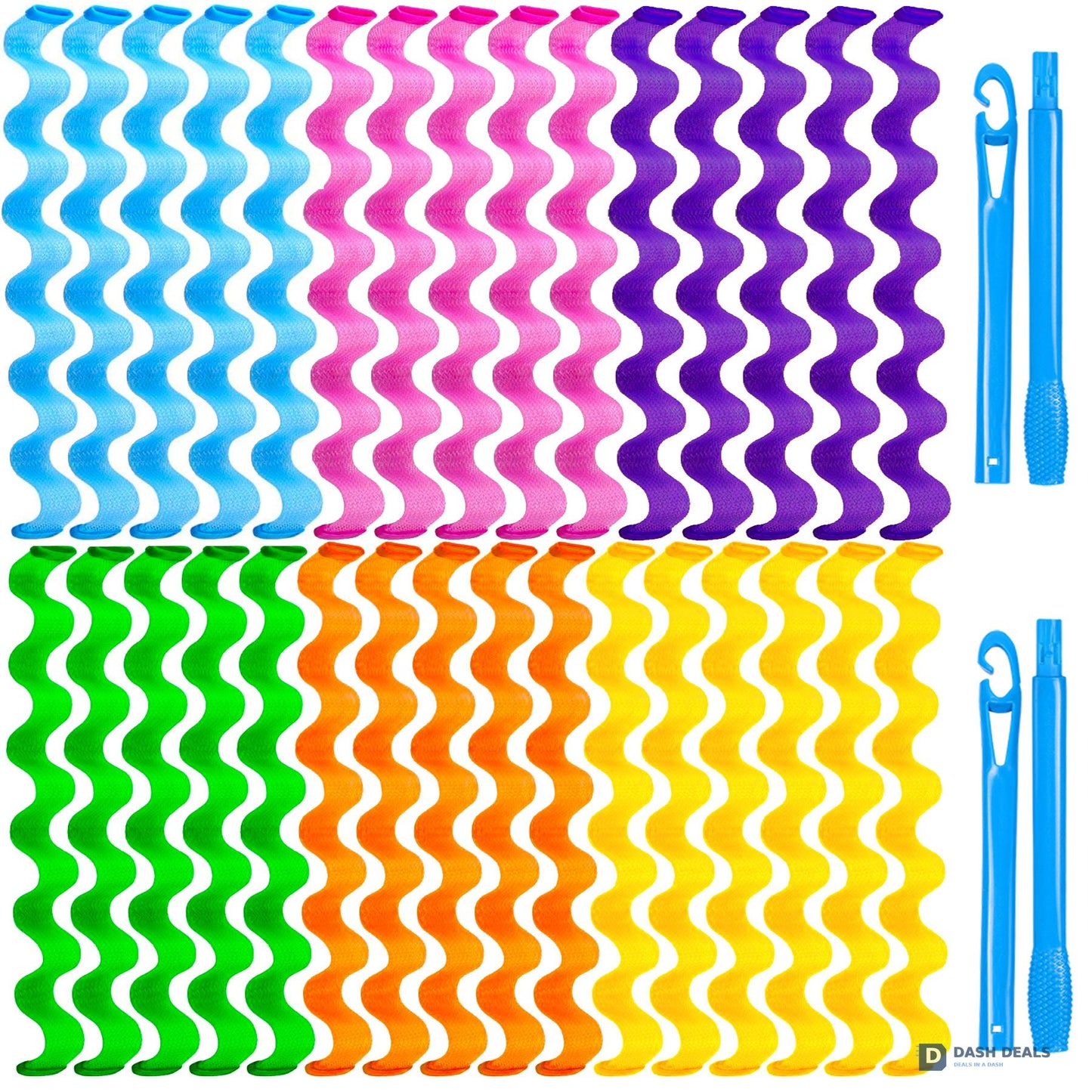 Heatless Hair Curlers Set - 30 PCS Sleep-In Wave Curl Styling Rollers in 6 Colors, Damage-Free Hair Curling Kit for Women & Girls