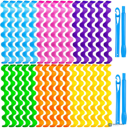 Heatless Hair Curlers Set - 30 PCS Sleep-In Wave Curl Styling Rollers in 6 Colors, Damage-Free Hair Curling Kit for Women & Girls