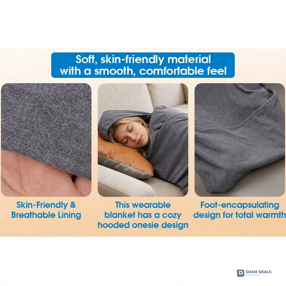 Wearable Hooded Sleep Pod Blanket — 2-in-1 Full Body Sleeping Bag for Couch, Travel, Camping