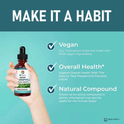 Vegan Chlorophyll Liquid Drops - Peppermint Flavored Detox Supplement, 60ml Daily Wellness Tonic for Fresh Breath & Antioxidant Support