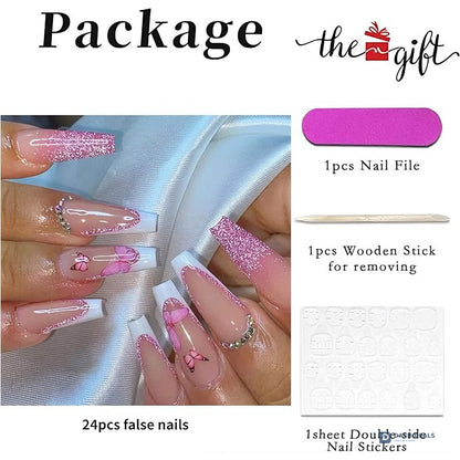 Glitter Butterfly Press-On Nails 24 PCS — Sparkle Powder Nail Art Set, Short Length