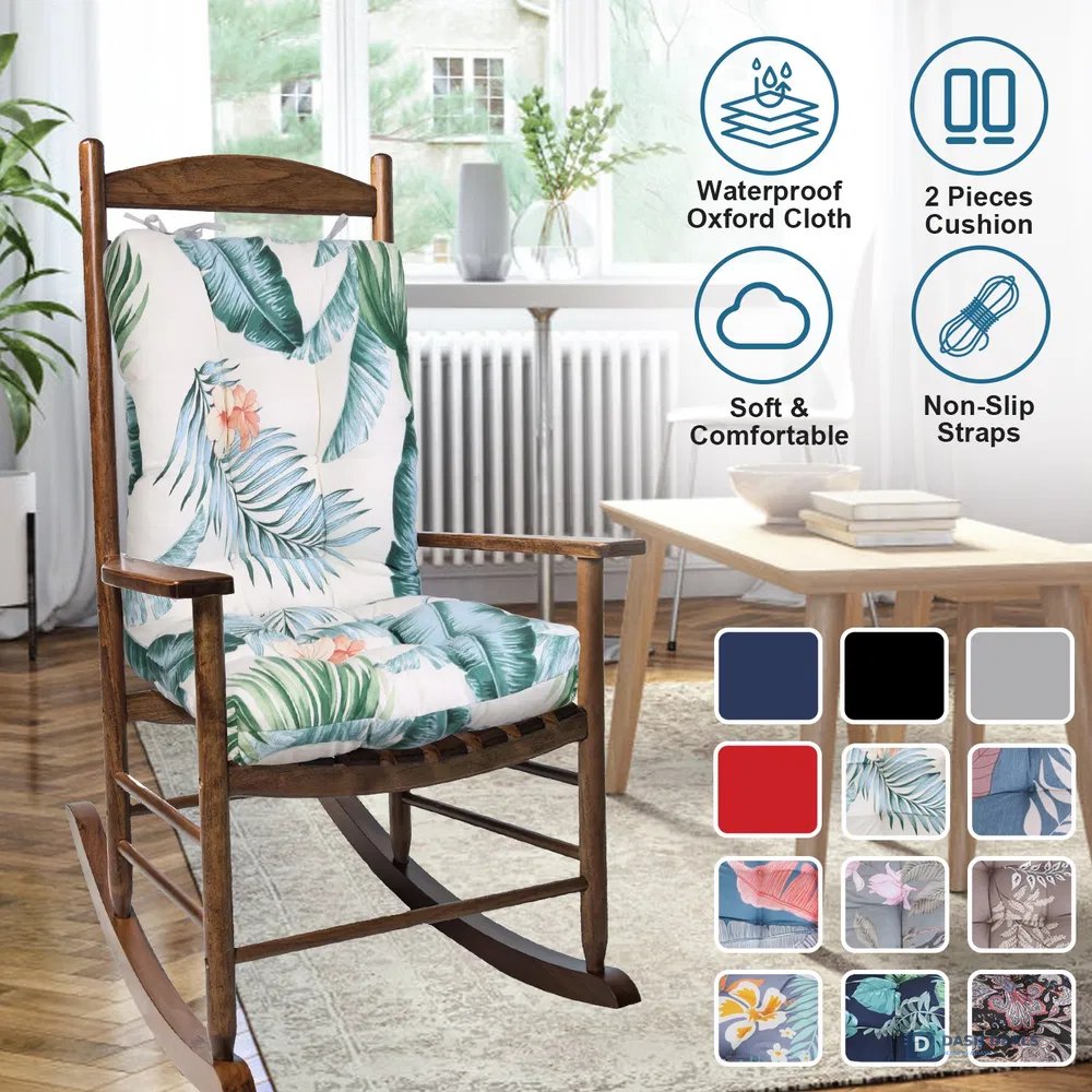 Waterproof Rocking Chair Cushion Set — Upper & Lower Back + Seat, Non-Slip Ties, Indoor & Outdoor