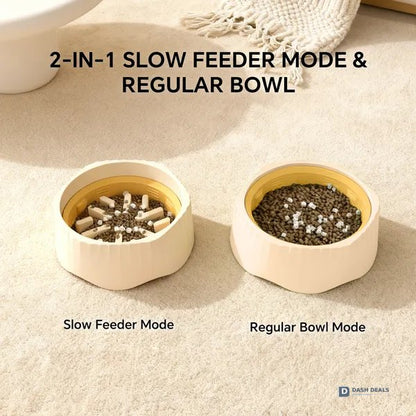 2-in-1 Cat Slow Feeder Bowl — Switchable Fast & Slow Feed, Large Plastic for Wet & Dry Food
