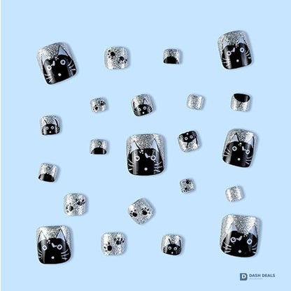 Press On Toenails - 24 PCS Stick On Toe Nails, Artificial Fake Toe Nail Set with Glue for Women, Salon-Style Pedicure at Home
