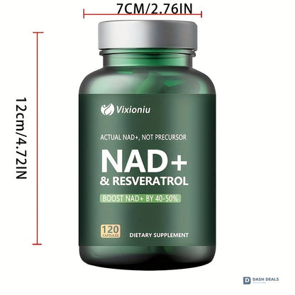 NAD+ Resveratrol Supplement 120 Capsules - Cellular Wellness & Energy Support Formula for Men & Women