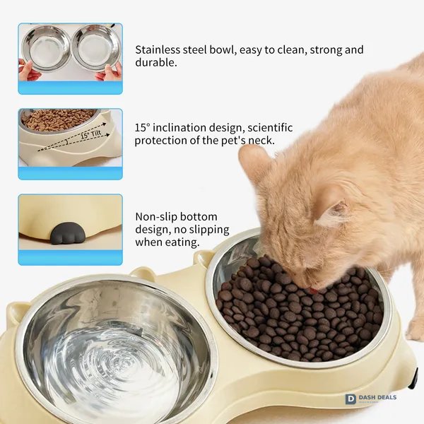 Macaron Pink Stainless Steel Pet Bowls — Dual 600ml, Non-Slip, Dishwasher Safe