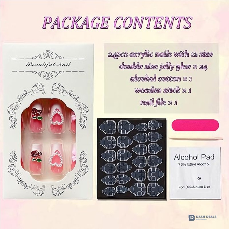 Cherry Bow Press On Nails - 24 PCS Short Almond Coquette Pink Gel Press On Nails Set, Cute Trendy Y2K Fake Nails for Women
