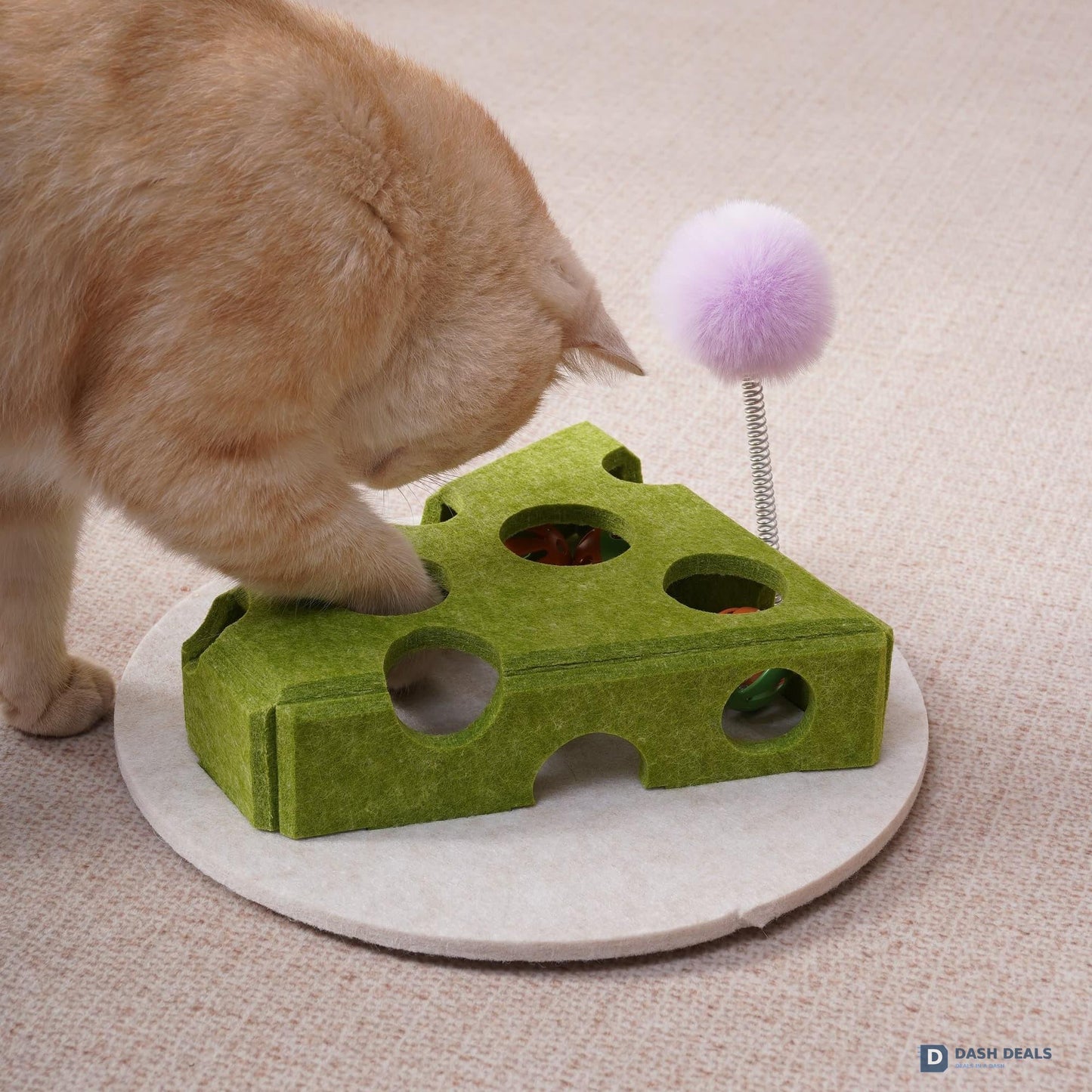 Cat Puzzle Toy with Spring Wand & Treat Box — Indoor Enrichment, Suction Base