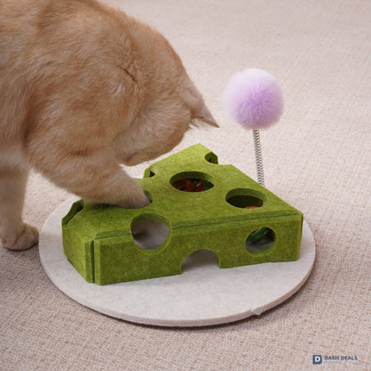 Cat Puzzle Toy with Spring Wand & Treat Box — Indoor Enrichment, Suction Base