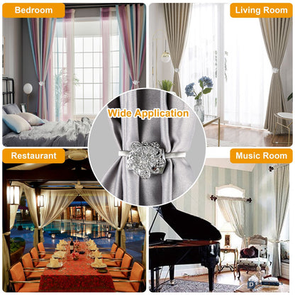 Magnetic Curtain Tiebacks 2-Pack — Extendable Floral Drape Holders, Decorative Window Clips