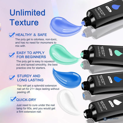 Polygel Nail Kit with UV Nail Lamp - 6-in-1 Polygel Set with Slip Solution, Top & Base Coat, Builder Nails Art Tools for Beginners, Complete Polygel Starter Kit