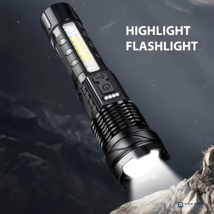 LED Rechargeable Flood Flashlight - Adjustable Focus Handheld Torch, Water-Resistant for Outdoor Camping, Fishing, Hunting, Climbing & Emergency