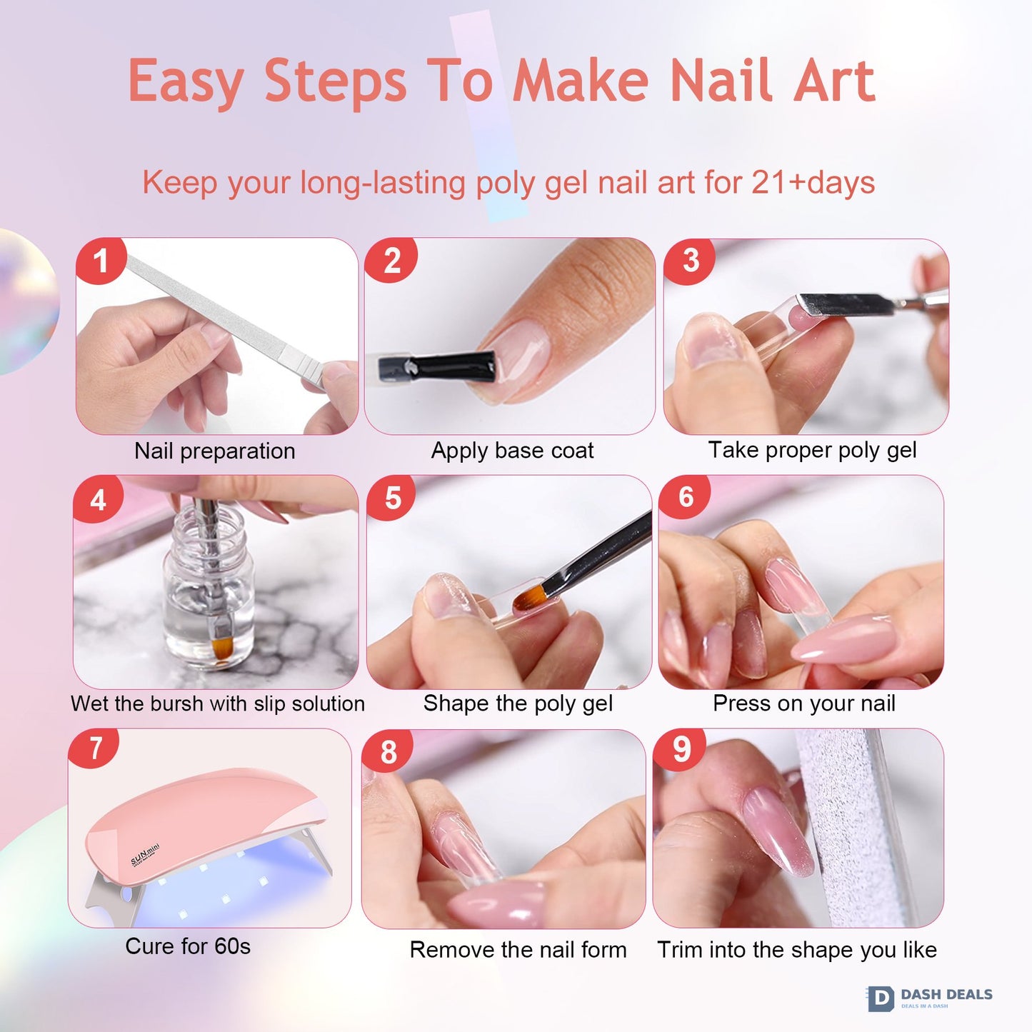 6 PCS Polygel Nail Kit with UV Lamp - Builder Gel Set with Nail Brush, Forms, Top & Base Coat - Complete Polygel Starter Tools