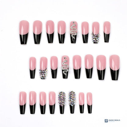 Diamond Snake Press-On Nails 24 PCS — Edgy Bold Nail Art Set, Short Length At-Home Manicure