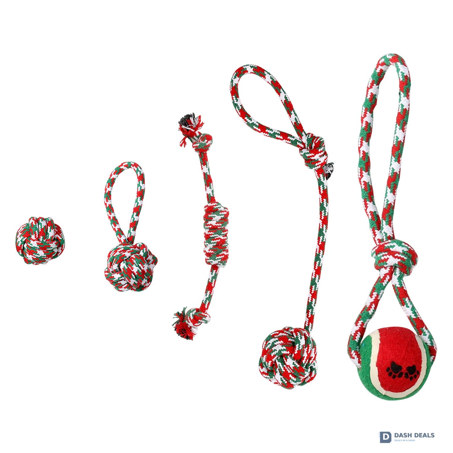 Christmas Dog Rope Chew Toy Set — 5 Pieces for Puppies, Small & Aggressive Chewer Dogs